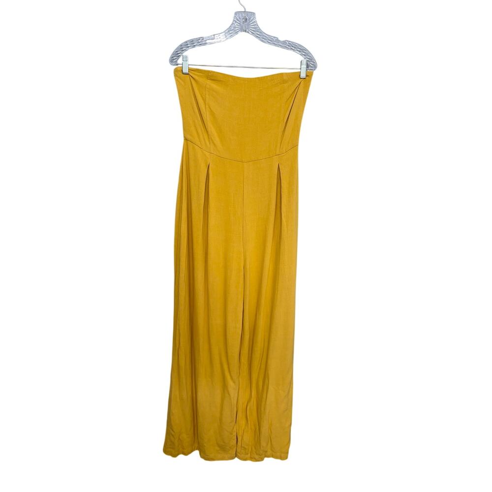 NEW Lulus Breezy Essential Mustard Yellow Linen Wide-Leg Lightweight Jumpsuit M - Picture 3 of 9